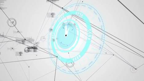 animación de reloj moviéndose rápido con redes de conexiones