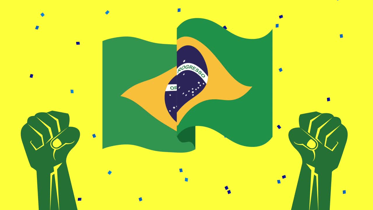 celebración del día de la independencia de brasil con bandera y manos fuertes