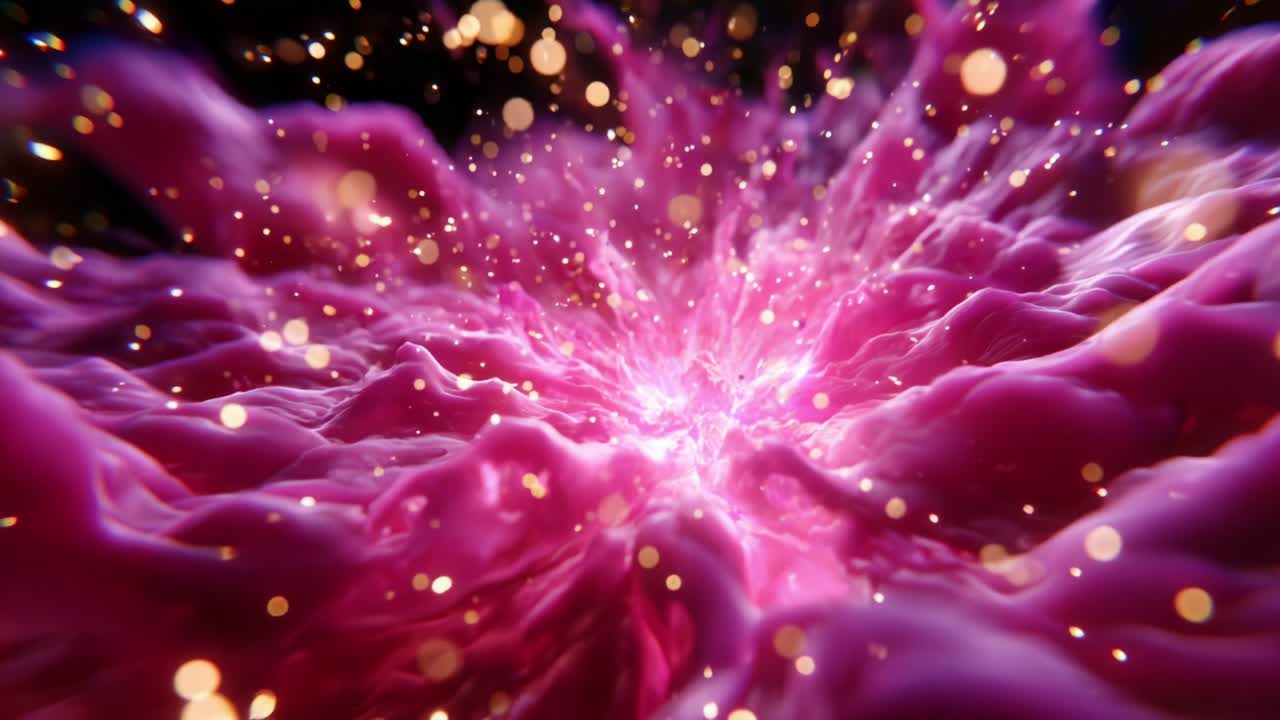 A Stunning Visualization of a Vibrant and Dynamic Pink Cosmic Explosion, Featuring Swirling Waves, Flowing Patterns, and Sparkling Particles Capturing the Essence of Energy and Motion in a Hypnotic Display