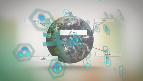 animation of network of eco icons over globe