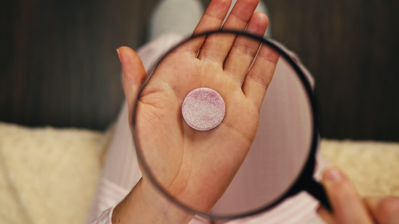 dulces redondos rosados bajo lupa