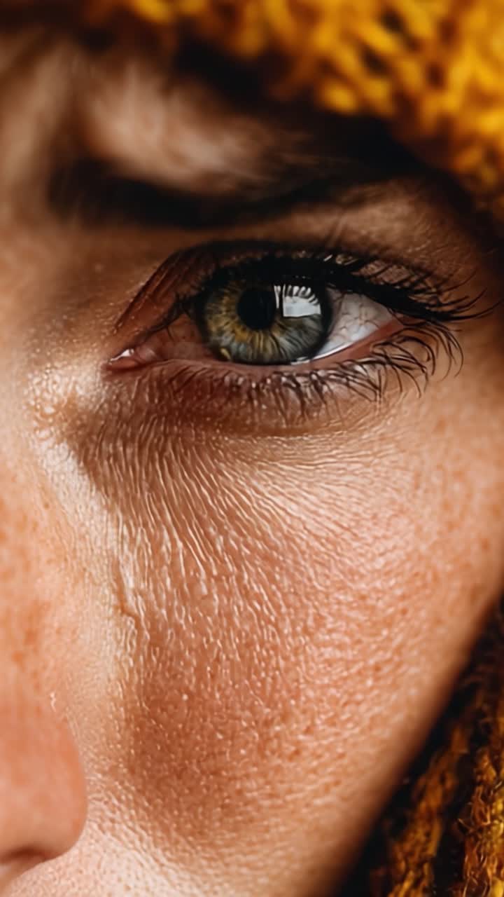 Close-Up Portrait of a Woman's Eye Emphasizing Emotion and Detail, Captured with Natural Light to Highlight Textures and Expressions