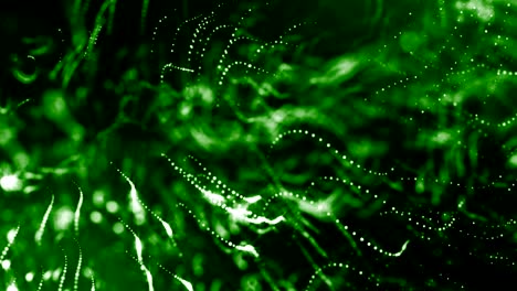 renderizado 3d de partículas luminosas como fondo de ciencia ficción o fondo verde abstracto moderno de partículas con profundidad de campo y bokeh como bucle vj. las partículas forman línea y estructura ondulada. 7