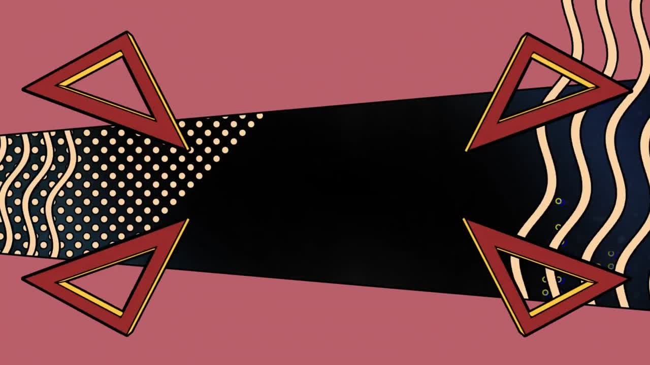 검은 바탕에 회전하는 삼각형, 파동 및 추상적인 모양의 애니메이션