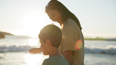 love, beach or sunset with a mother