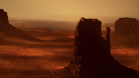 alien desert landscape: martian canyon with towering rock formations