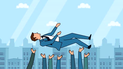 flat cartoon businessman character  throw toss up hands animation