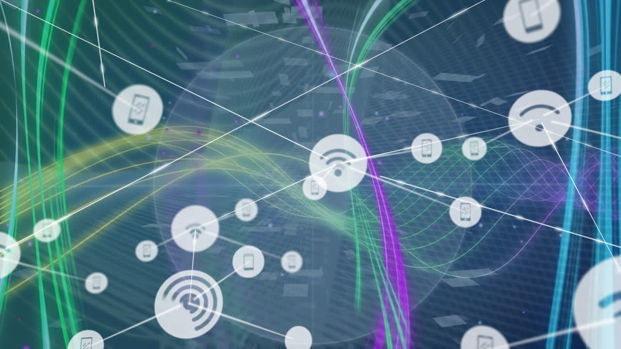 animación de la red de conexiones con iconos en todo el mundo