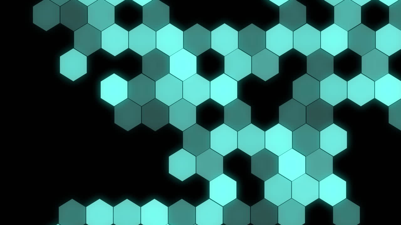 animación de hexágonos brillantes sobre un fondo negro.