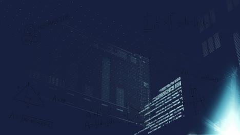 animation of financial data processing over blue background