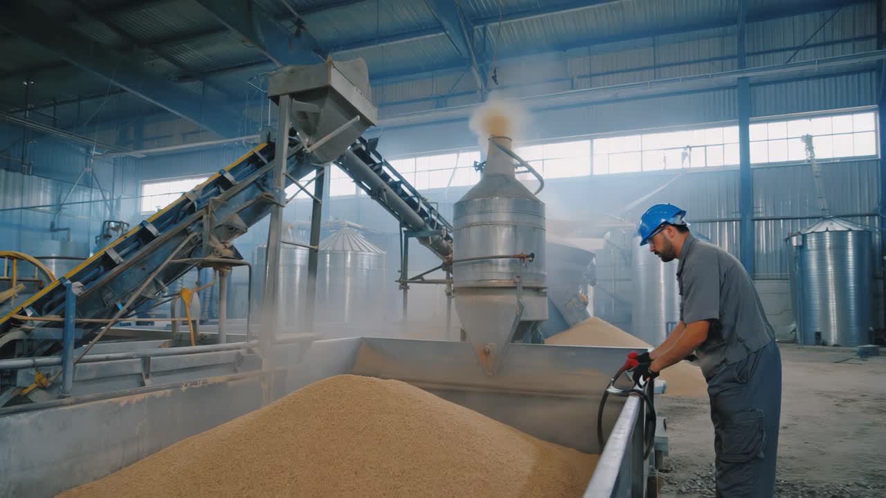 Grain Processing Plant with Worker
