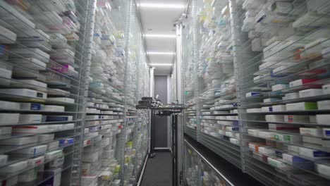 automatic vertical warehouse, amazing movement along the modern and uniform medicine library storage.