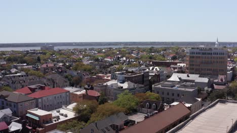 wide rising aerial shot of historic charleston, south carolina