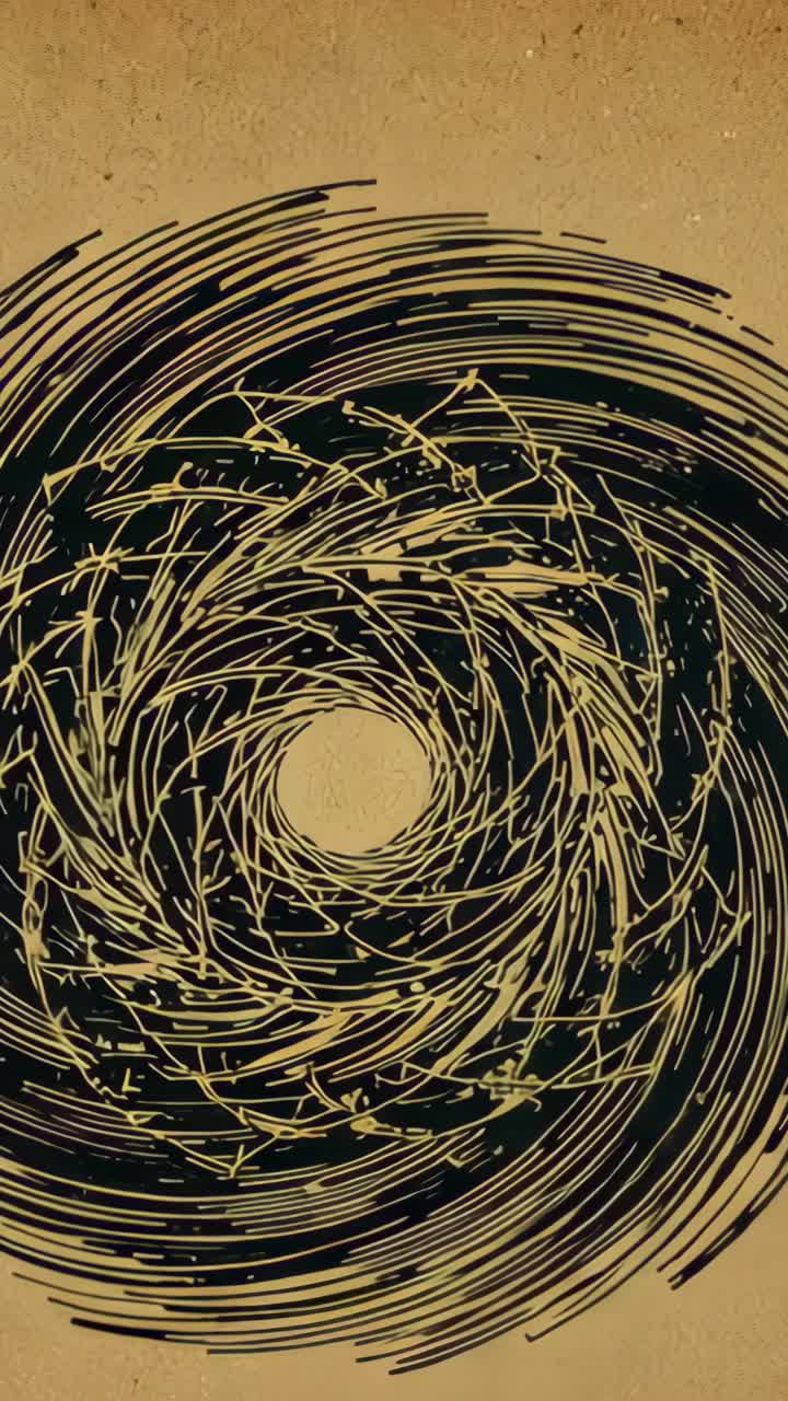 Vertical video: Upon start, animating spiral rotating on beige backdrop with black and gold strokes