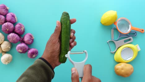 preparing cucumber and other vegetables