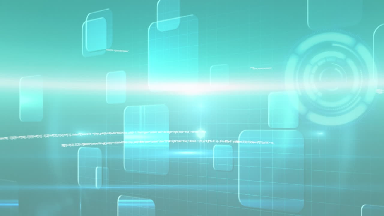 원형 모양의 디자인과 녹색 배경에 빛의 점에 대한 둥근 스캐너와 데이터 처리