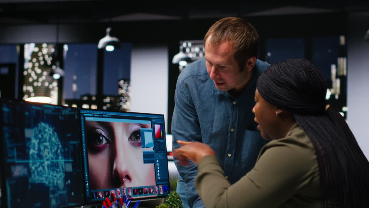 Diverse photo editing team use neural networks for retouching materials