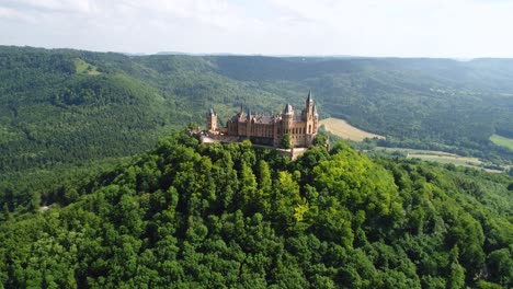 Hohenzollern-Castle,-Germany.-Aerial-FPV-drone-flights.