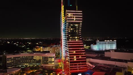 aerial reverse view of the hard rock hotel at night