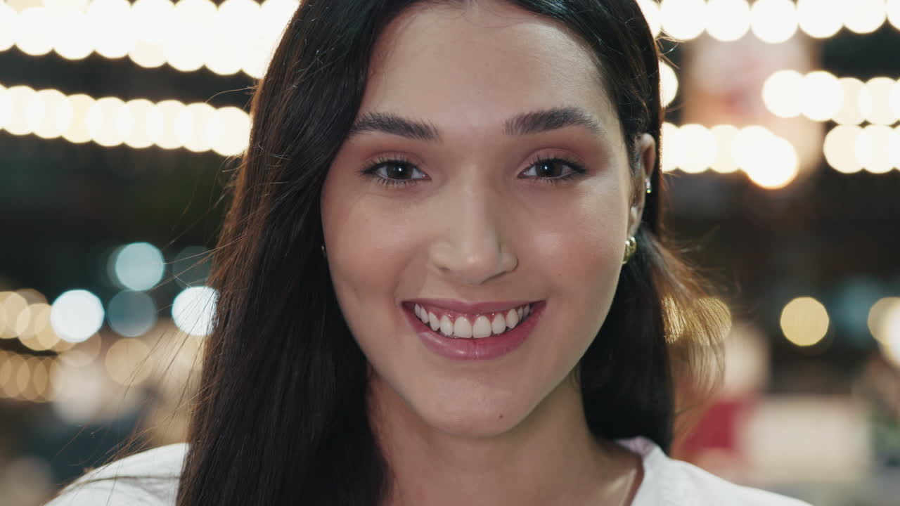 Smiling Woman Portrait at Night
