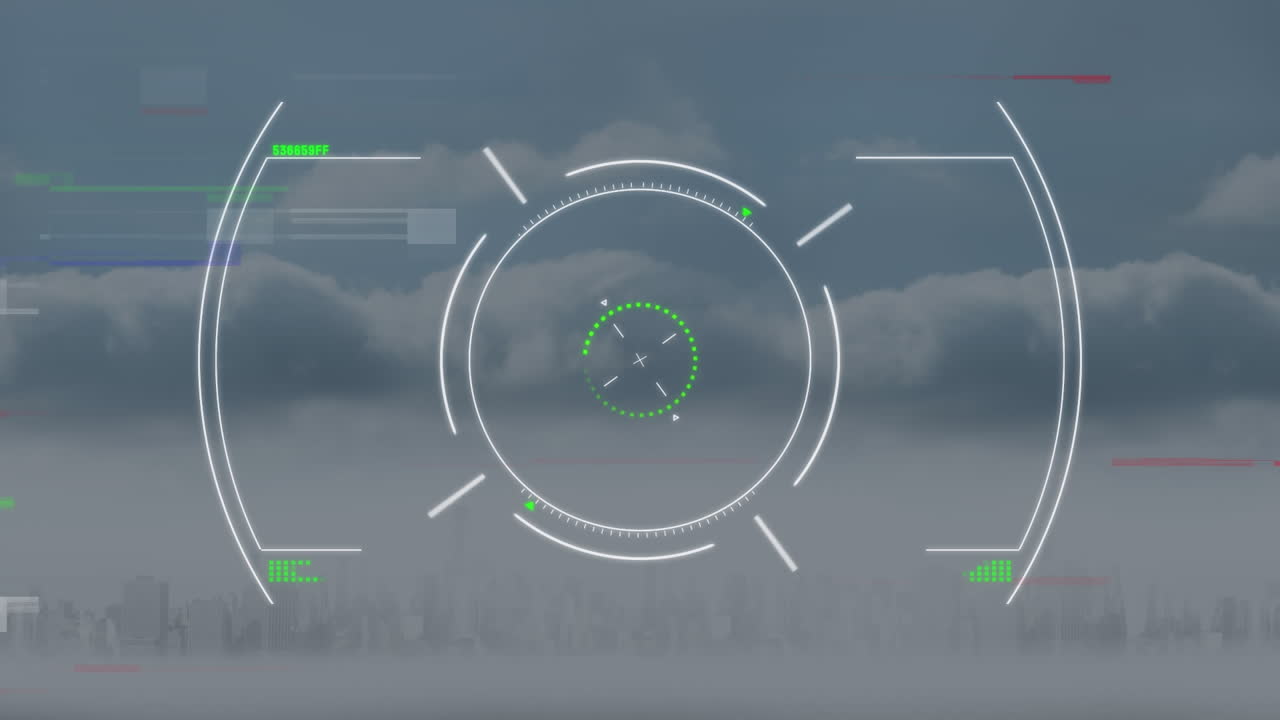 animación de escaneo de alcance e interferencia sobre el paisaje urbano