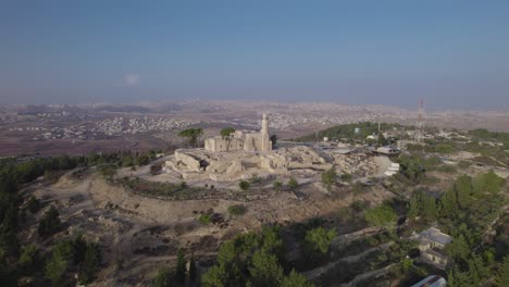 tomb of samuel, jerusalem, israel - aerial static shot #001