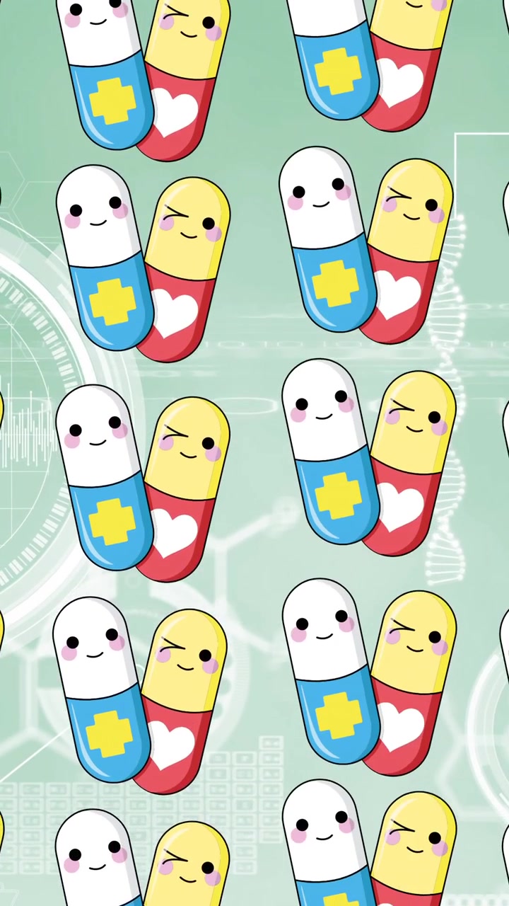 Animation of pill icons over medical icons