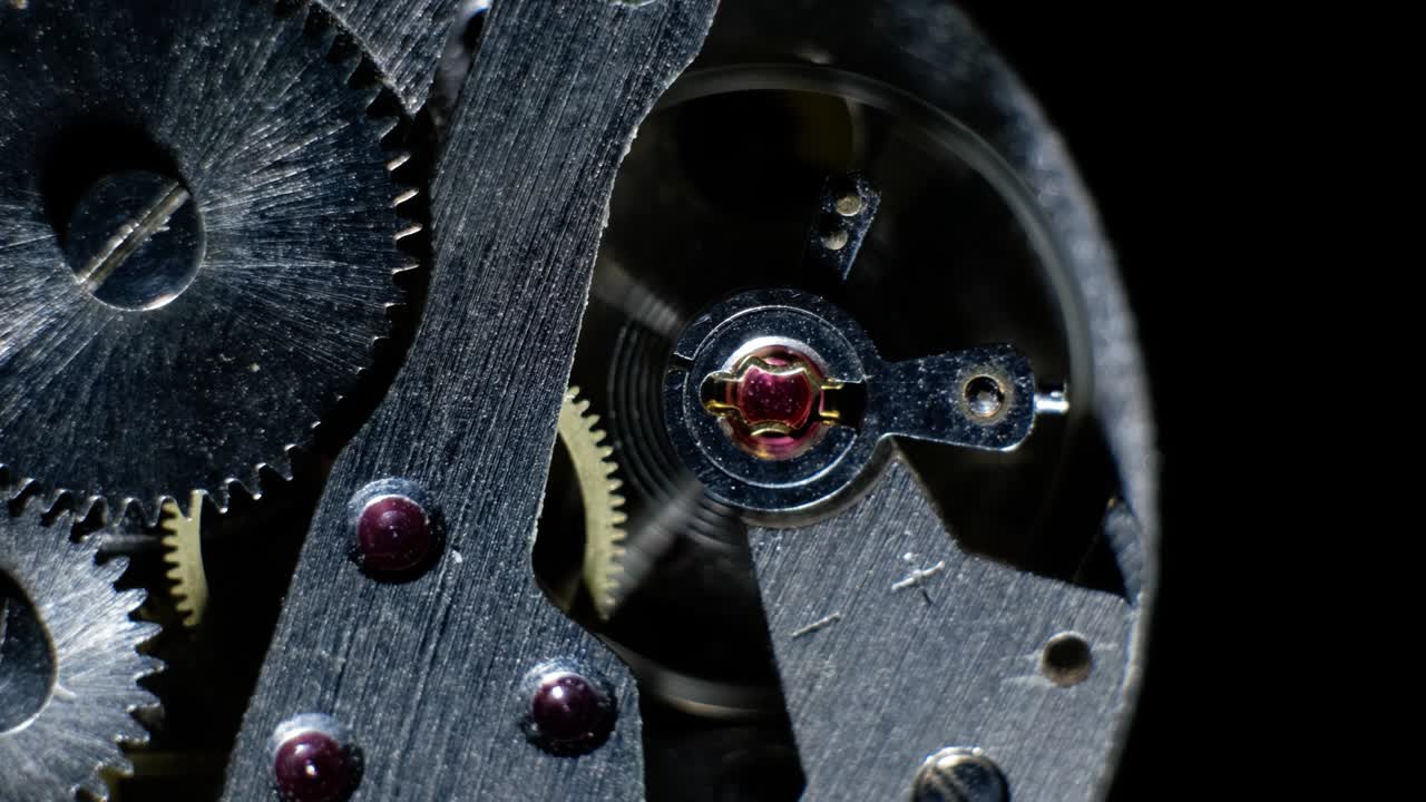 Watch mechanism macro. vintage clock mechanism working