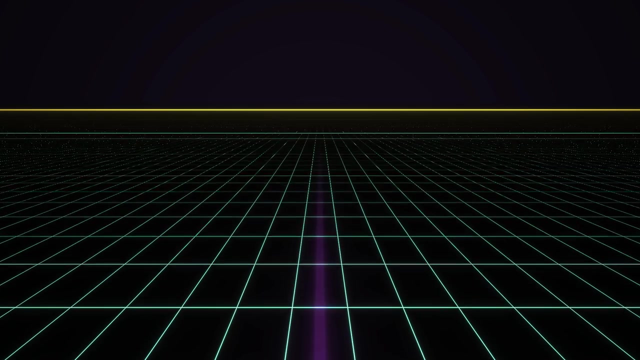 Infinite Retro Grid with Neon Lights Moving Forward