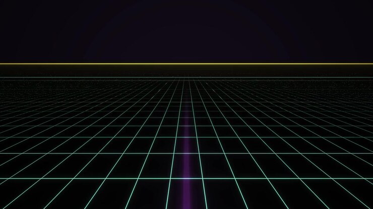 Infinite Retro Grid with Neon Lights Moving Forward