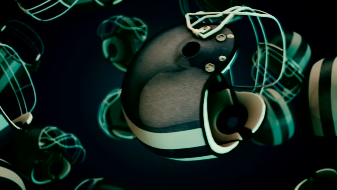 casco de fútbol estadounidense giratorio y transición con luma mate canal alfa - bucle sin costuras - video de stock