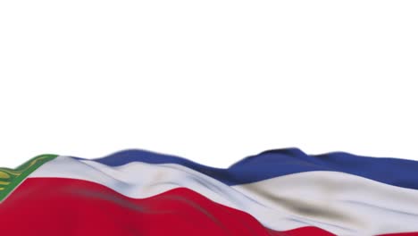 khakassia fabric flag waving on the wind loop. khakassky embroidery stitched cloth banner swaying on the breeze. half-filled white background. place for text. 20 seconds loop.