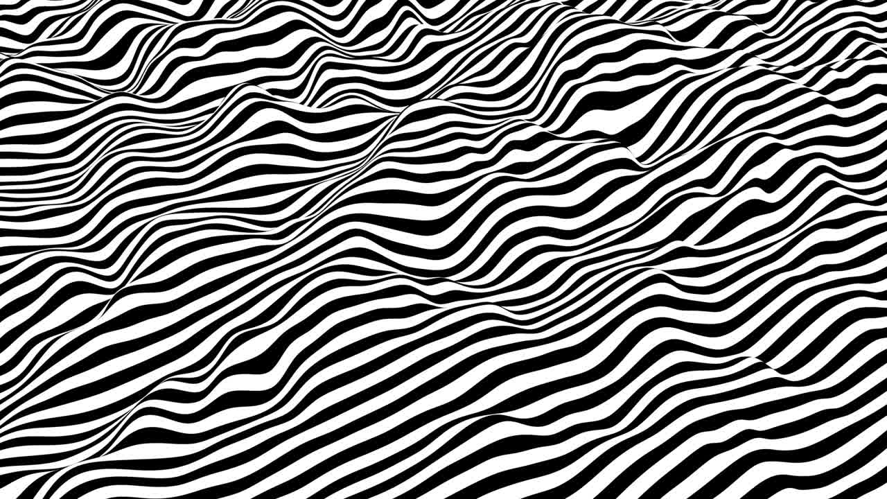las rayas blancas y negras ondulan la superficie. animación de bucle de fondo isométrico moderno. renderización 3d.