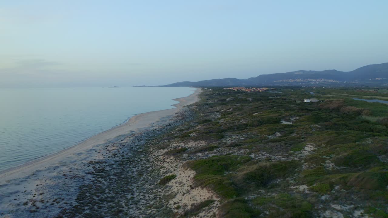 increíble vista de la playa de arena con vegetación verde cerca del mar azul