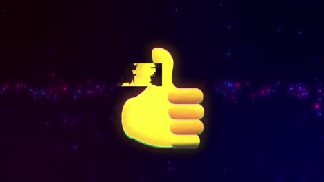 Animation-of-thumbs-up-icon-over-lens-flare-against-black-background