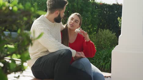 video of happy caucasian couple in the garden