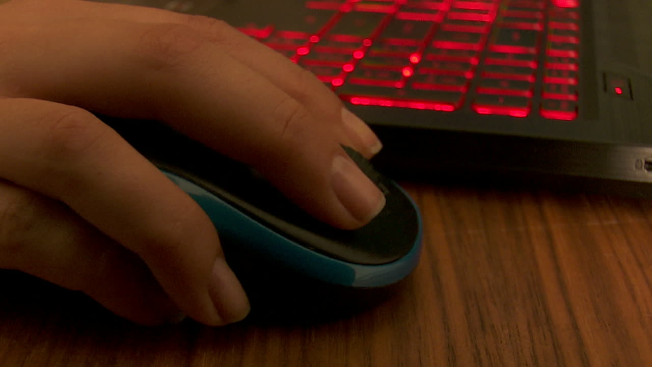 Person using a laptop with a gaming keyboard and mouse