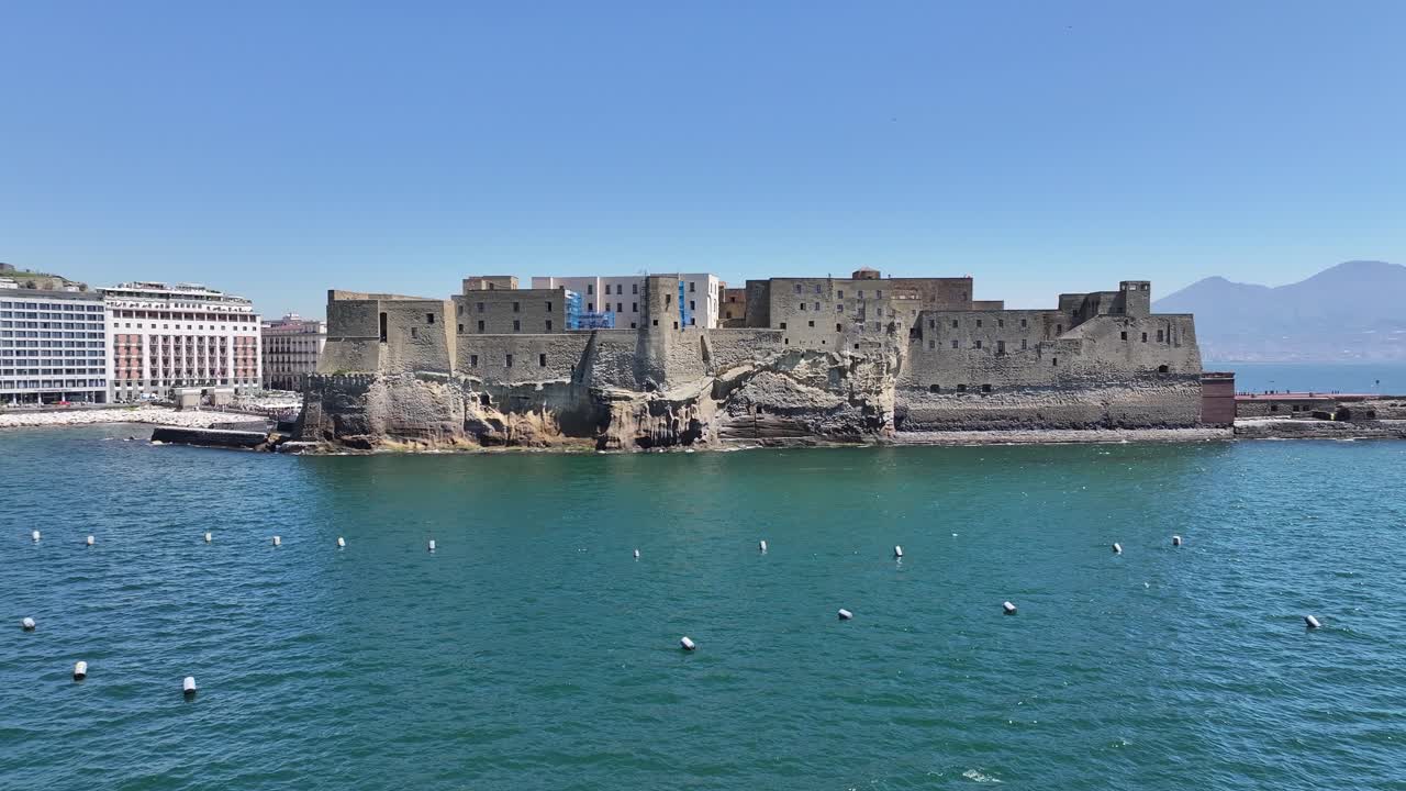 Dell Ovo Castle At Naples In Campania Italy. Downtown Cityscape. Bay Of Naples Landscape. Dell Ovo Castle At Naples In Campania Italy. Medieval Castle. Skyline Medieval Building. Italy Landscape