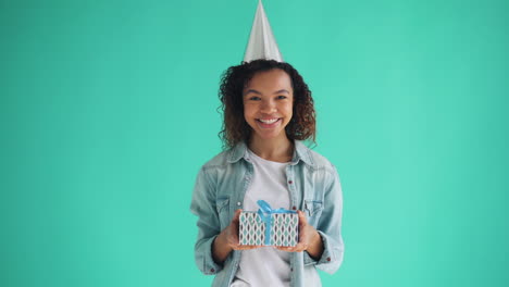 happy young woman with birthday gift
