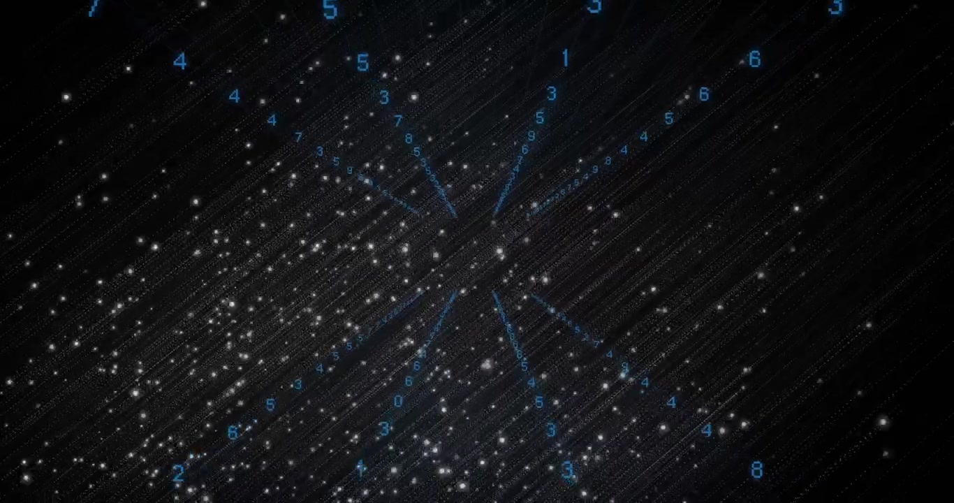 Futuristic Digital Data Stream with Glowing Numbers and Sparkling Particles