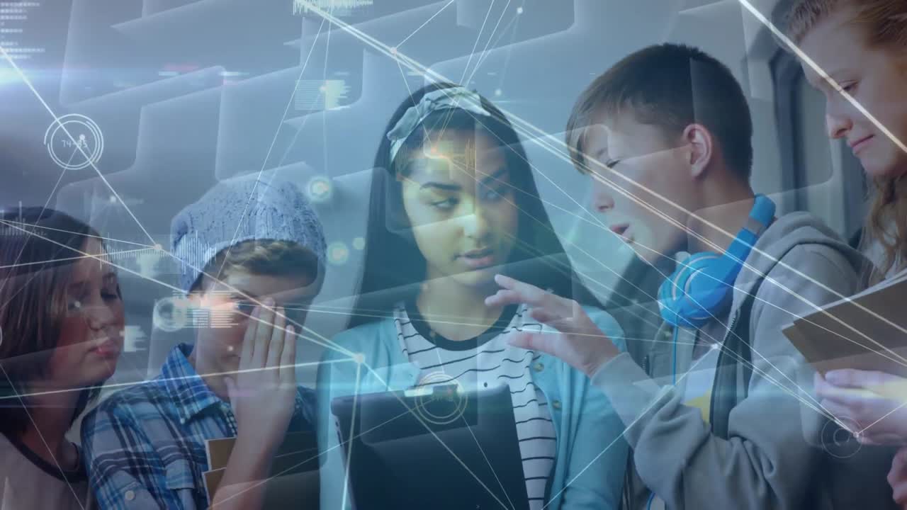 교실에서 학생들을 통해 연결하는 네트워크의 애니메이션