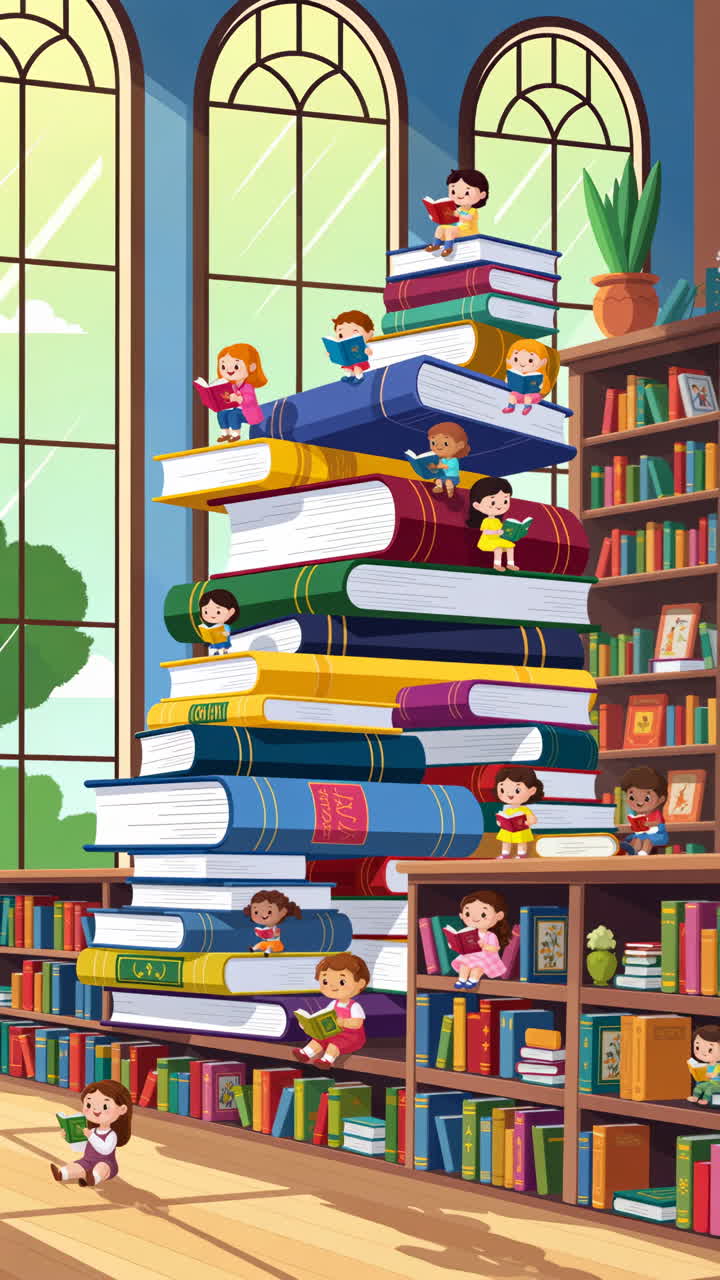 Children Reading Books in a Library