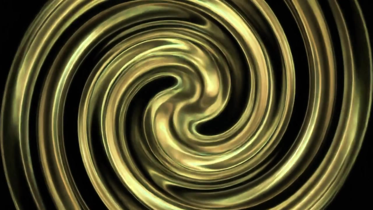 Grafica in Movimento Astratta con Spirali Dorate su Sfondo Nero