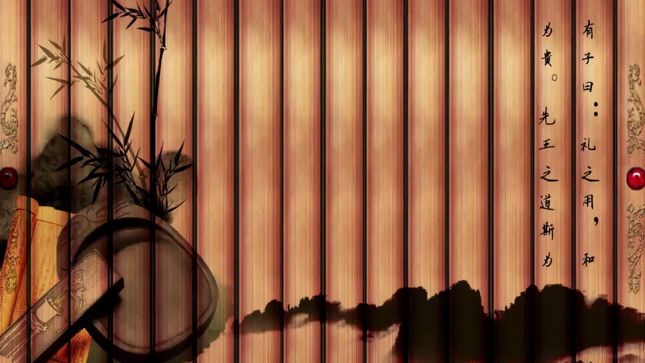 신비로운 풍경: 중국의 전통적인 동양 디지털 예술 애니메이션, 중국 레트로 페인팅 잉크, 꽃, 나무, 새, 흐린 배경의 강