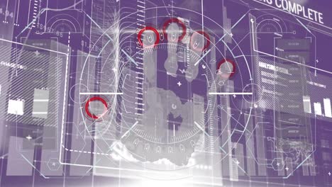 Animación-Del-Sistema-De-Seguridad-Biónico-Manual-Y-Procesamiento-De-Datos-Sobre-Fondo-Violeta