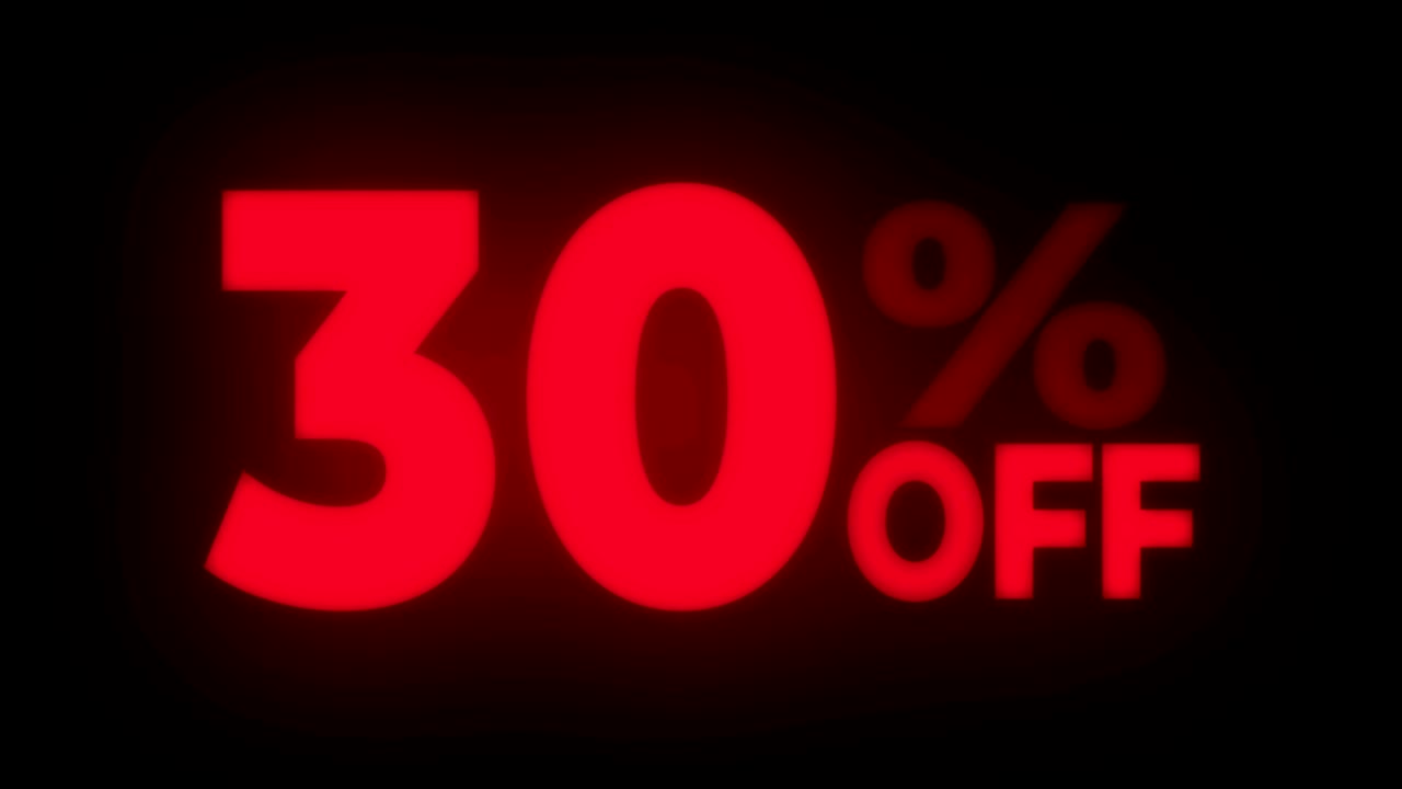 el 30% de descuento en el texto parpadeante muestra el bucle promocional.