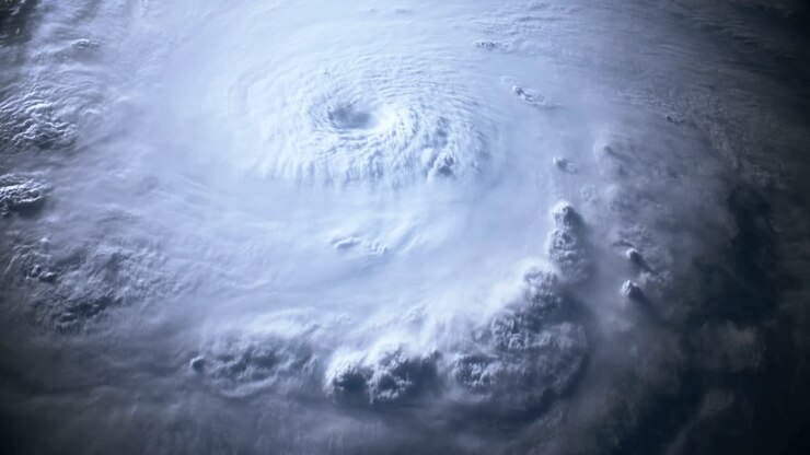 Satellite view of a large hurricane with a well defined eye.