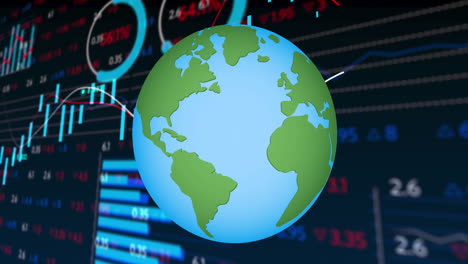 animation of financial data over globe on black background