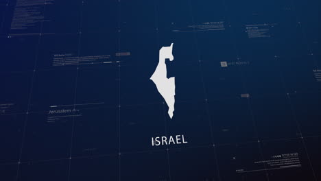 israel country map comes to life with cinematic panning, unveiling key details, the capital, and slogan, providing an engaging background for corporate and commercial use