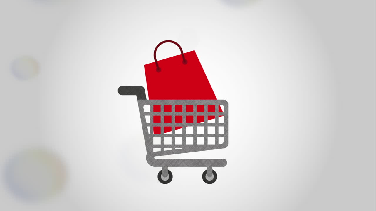 carrito de compras con bolsa roja